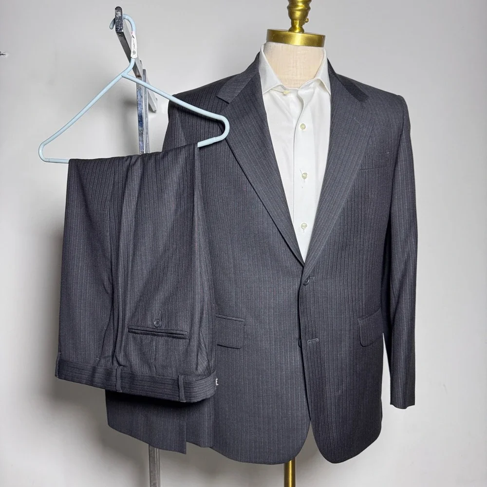 Reid & Taylor Suit‎ Mens 38R 32x29 Charcoal Grey Pinstripe Wool Rich 2-Button